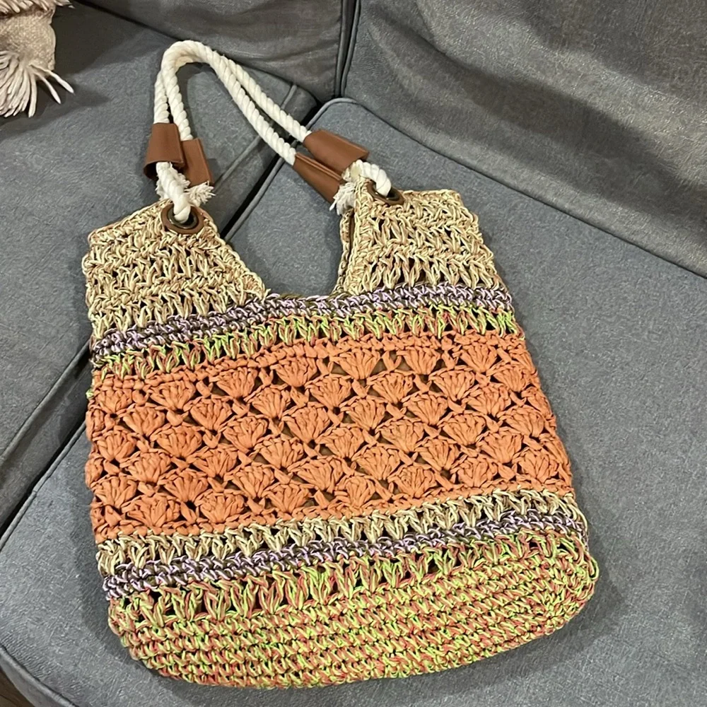 Sun ‘N’ Sand Raffia Rope Handle Straw like Hobo Bag